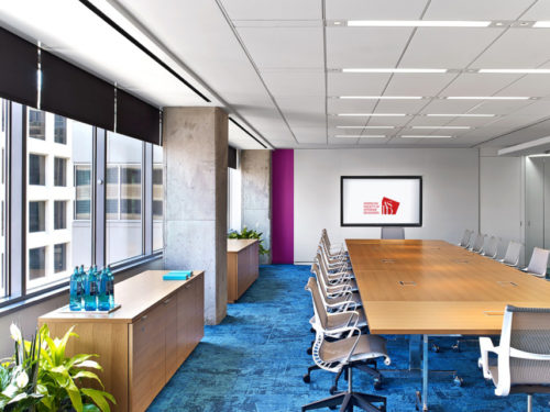 Biophilic design: Conference room with natural materials and nature-inspired patterns. 
 Image Courtesy ASID.